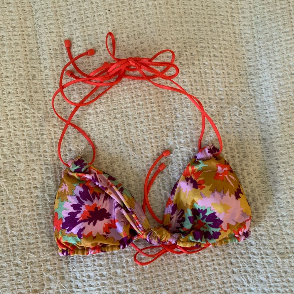 Zimmermann Violet Knotted Bikini Swim Top Mustard Multi Floral Revolve Size 2